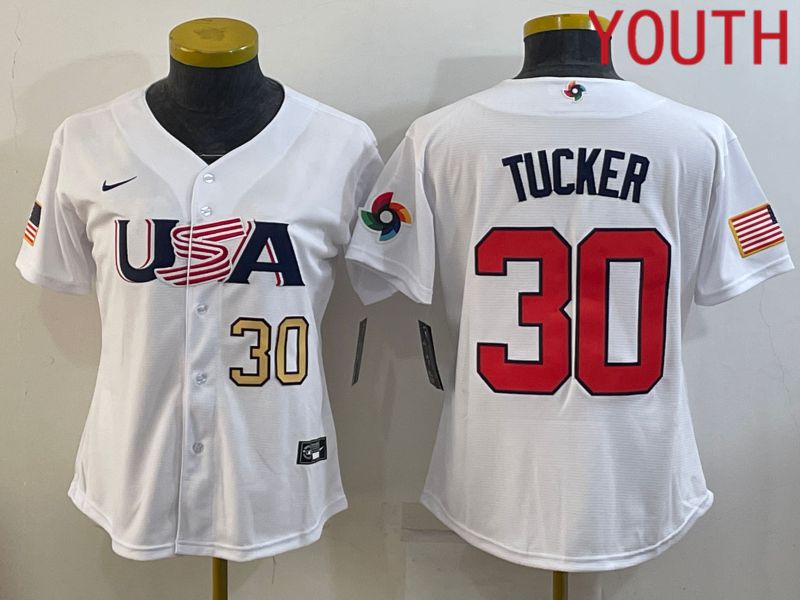 Youth 2023 World Cub USA 30 Tucker White MLB Jersey